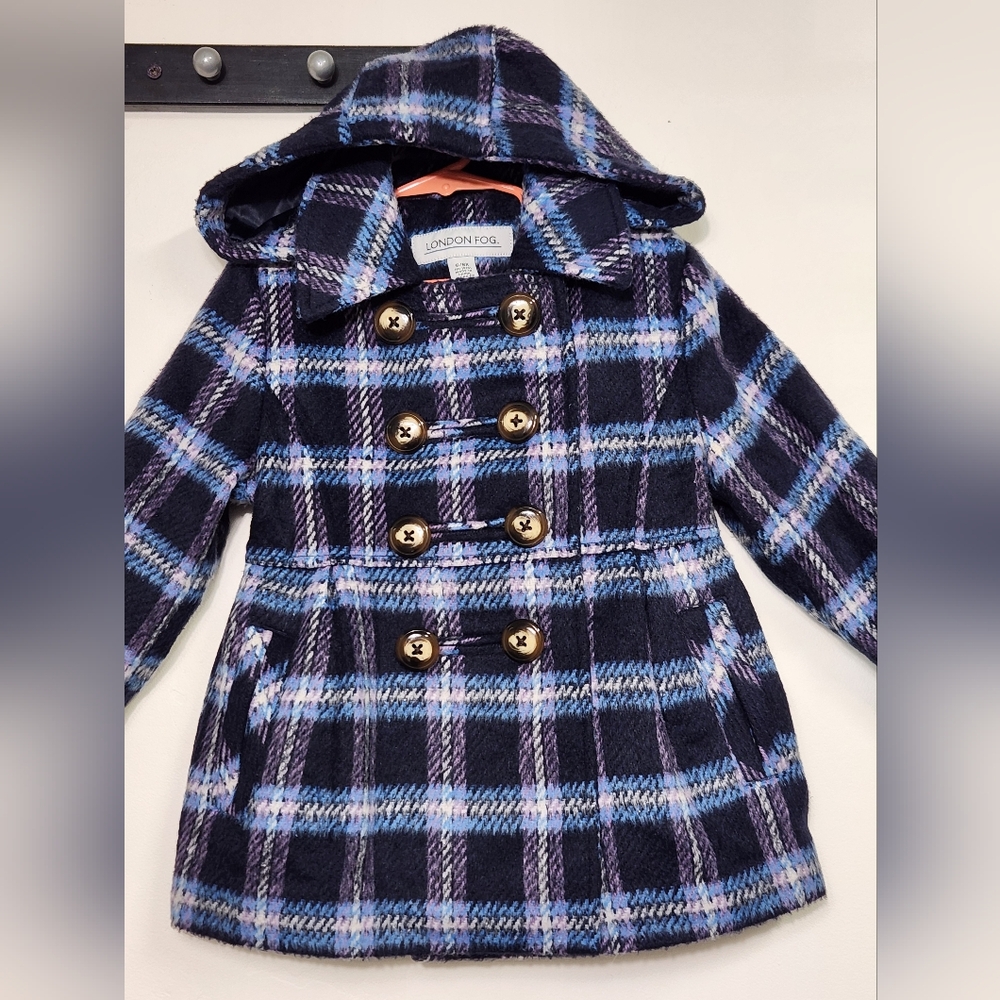 London Fog Kids Plaid Coat - Blue Size 6/6X.  S#E02